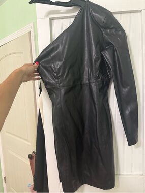 HYFVE Black One-Shoulder Leather Dress